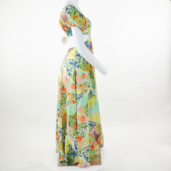 STAUD Coliseum Cutout Puff Sleeve Linen Maxi Dress in Capri Tree - Picture 5 of 5